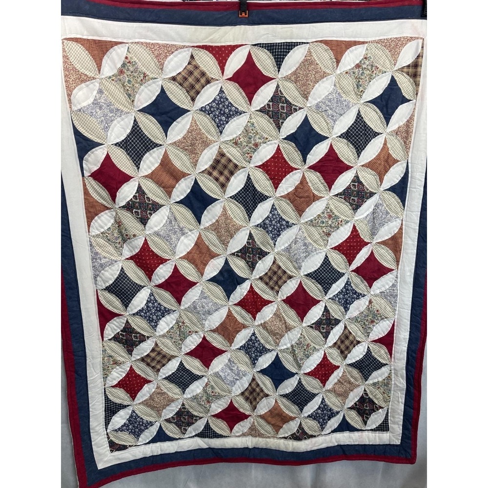 Handmade Patchwork Quilt Cathedral Window Orange Peel Country Americana *Read